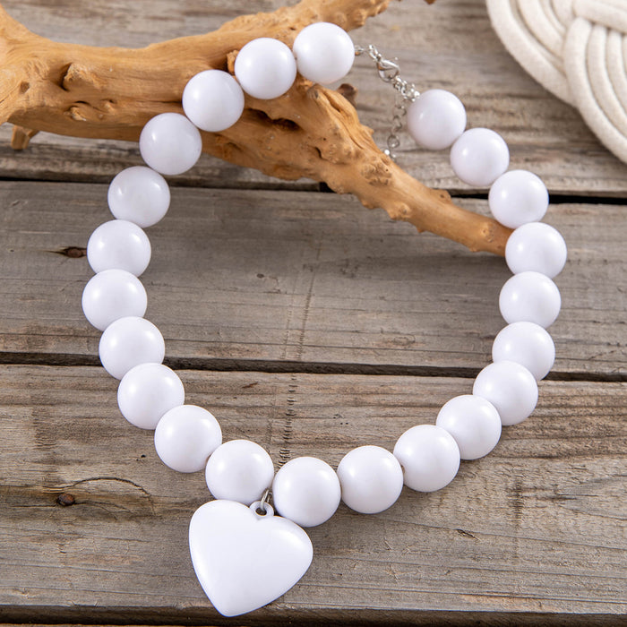 Punk-Style Large Round Bead Choker Necklace with Heart Pendant