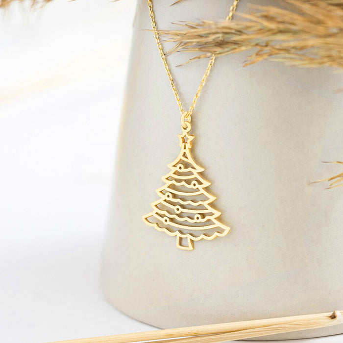 Collar con colgante de árbol de Navidad con circonitas navideñas