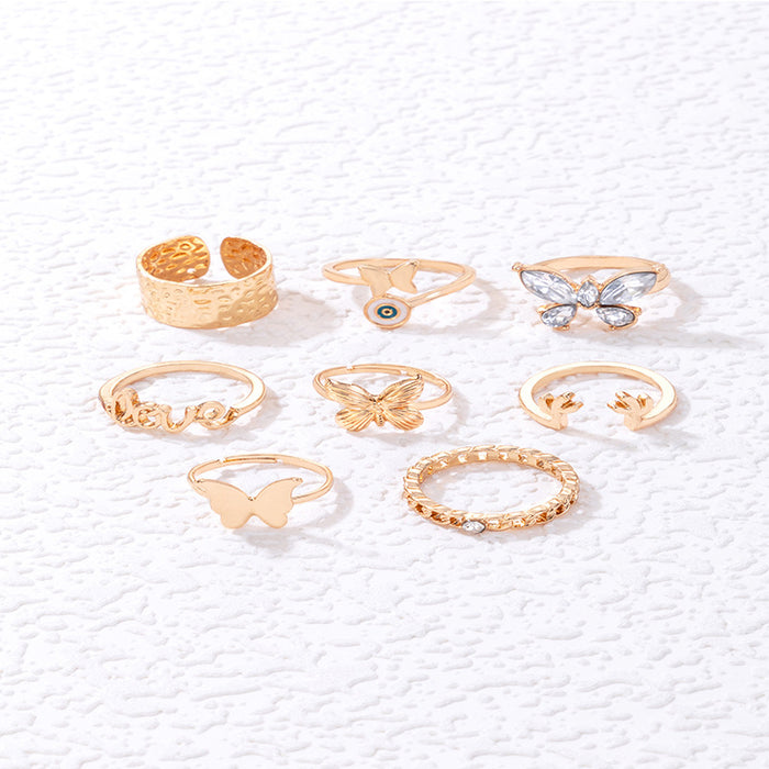 Butterfly Ring Set - 8-Piece Geometric Letter Rings for Women