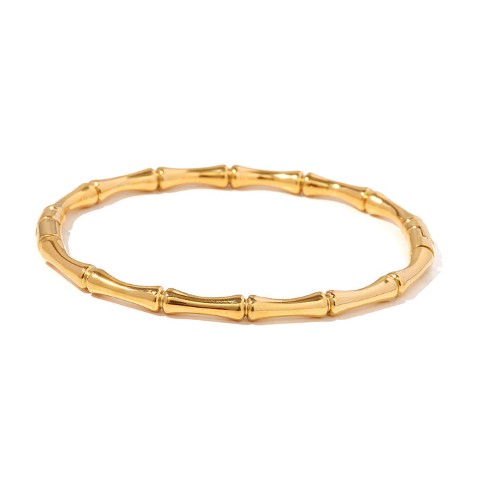 Trending European 18K Gold Plated Bamboo Stainless Steel Bracelet - Fashionable Jewelry for Women