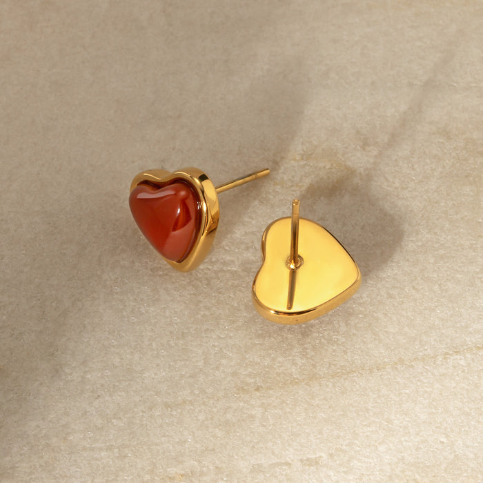 Pendientes de acero inoxidable chapados en oro de 18 quilates con forma de corazón rojo: joyería de moda para mujer