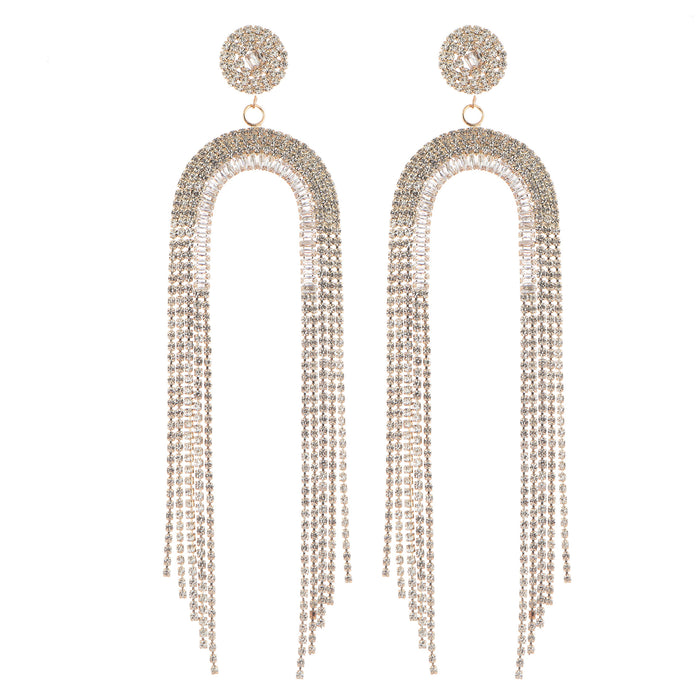 Exaggerated Rhinestone Hoop Earrings - Bold Long Dangles for a Modern Look