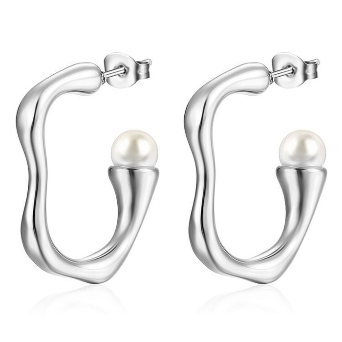 Geometric stainless steel earrings with pearls