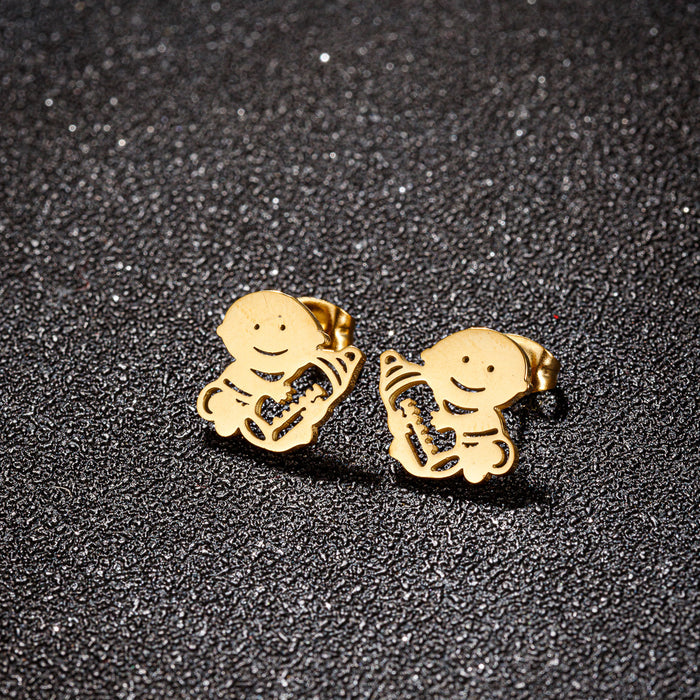 Baby Stainless Steel Stud Earrings - Adorable Mini Cartoon Jewelry for Babies