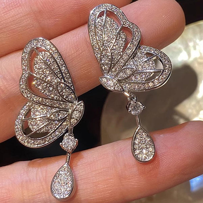 Butterfly earrings for women Micro-inlaid zircon shiny earrings