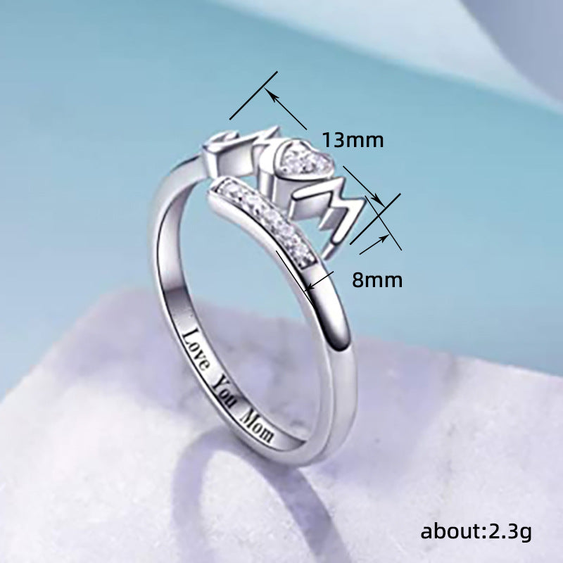 Love heart open ring mother's day gift letter female ring