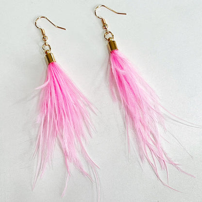 Pink Ostrich Feather Earrings with Barbie Pink Party Style for Christmas