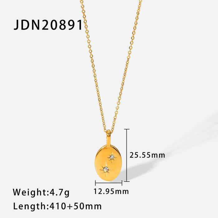 Trendy 18K Gold-Plated Stainless Steel Necklace - Vintage Natural Stone and Zircon Pendant Jewelry