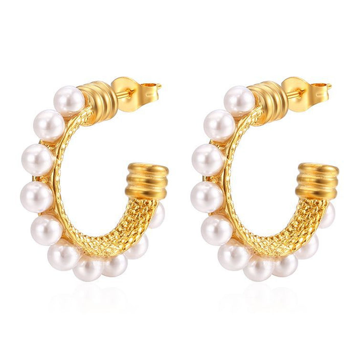 Pearl-studded French stainless steel earrings