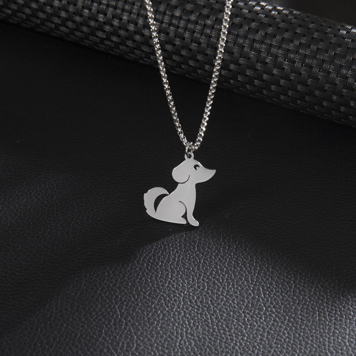 Retro zodiac dog pendant necklace, long clavicle chain summer versatile stainless steel jewelry