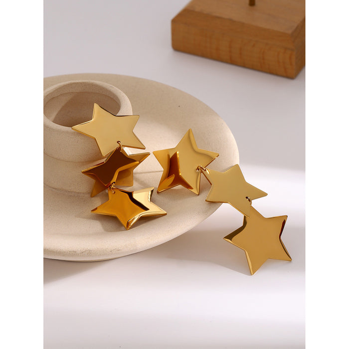 High-End 18K Gold Stainless Steel Triple Layer Star Earrings - Minimalist Titanium Steel Jewelry