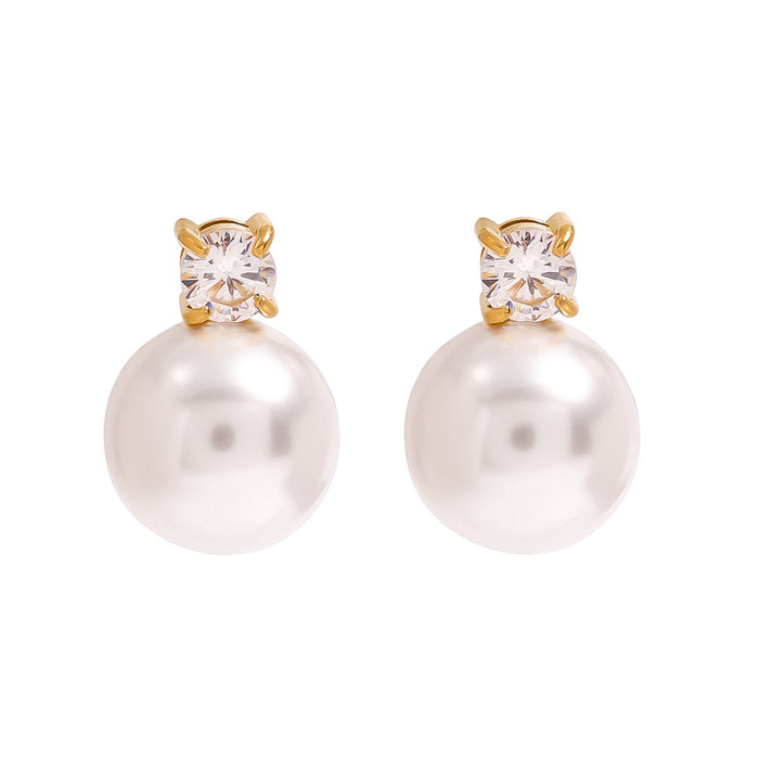 Stainless steel pearl earrings 18K gold non-fading earrings