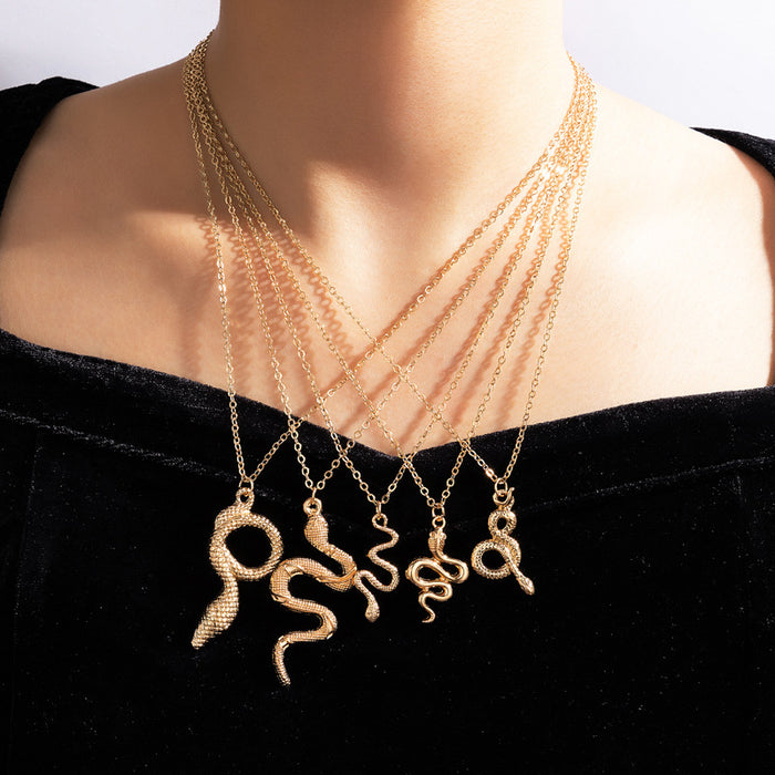 Snake Pendant Five-Layer Necklace - Geometric Snake Chain Multilayer Set