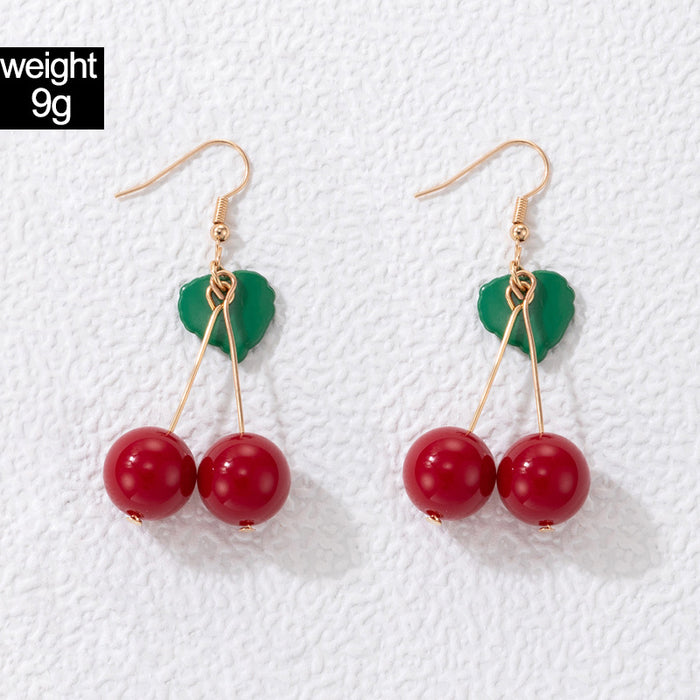 Red beaded cherry ear hook irregular fruit earrings