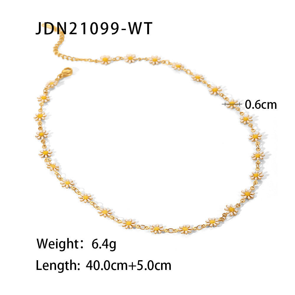 Gold-plated Stainless Steel Daisy Necklace - wallojewerly 