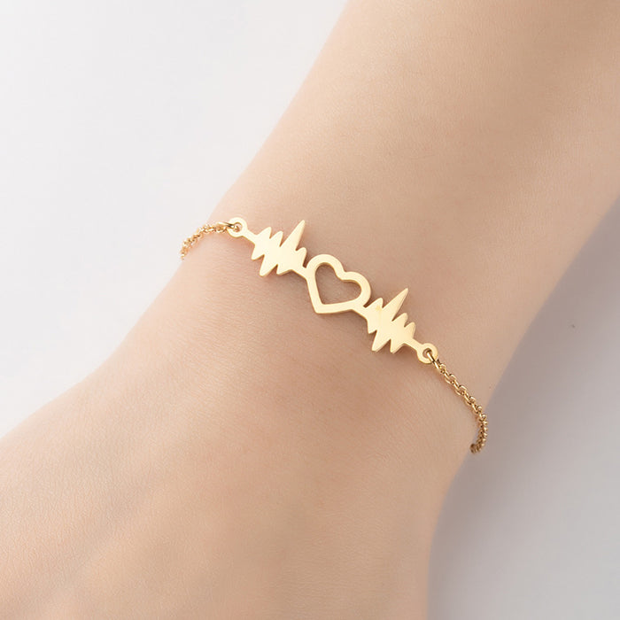 Hollow heart heartbeat bracelet, niche design temperament jewelry Korean wholesale