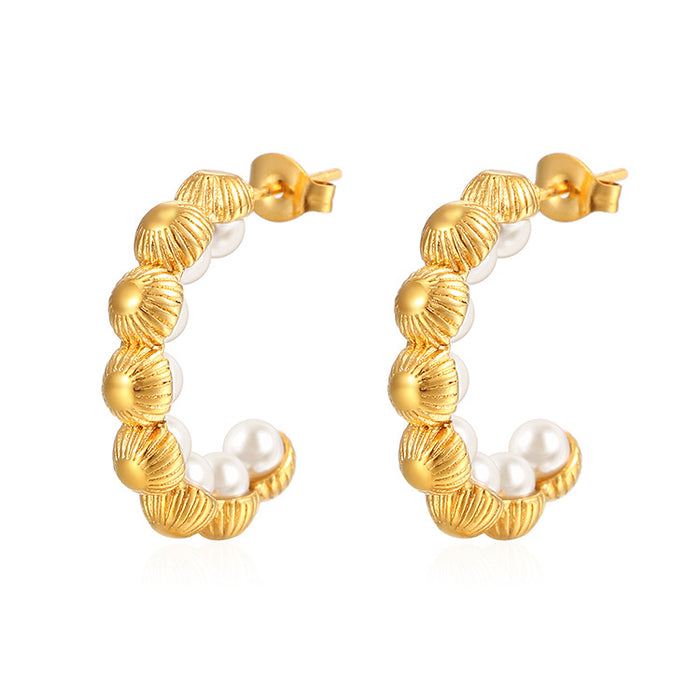 Fashionable golden braided hoop earrings stainless steel furnace plated with 18K gold