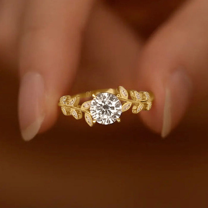 Anillo de hojas con diseño de flores de vid para mujer