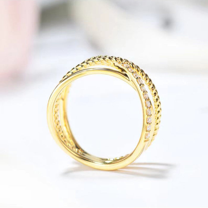 Retro cross ring for women Korean style gold hollow multi-layer design