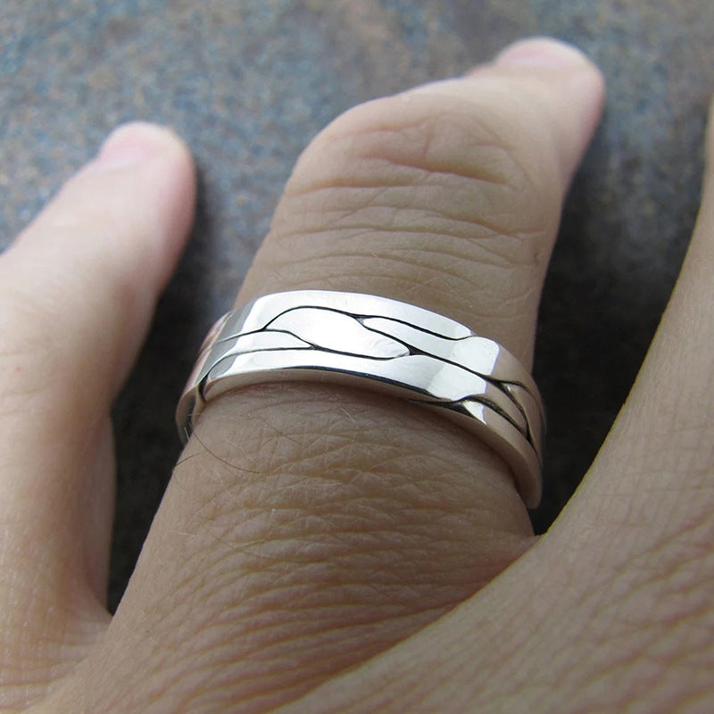 Retro domineering ring simple atmosphere texture ring