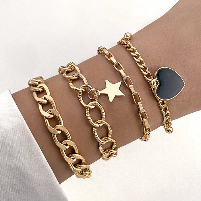 Street Style Heart Bracelet Set – Chunky Twist Chain Jewelry