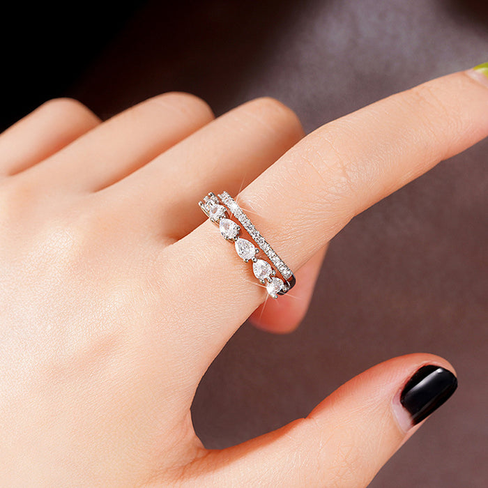 Cold style double-layer ring teardrop-shaped stacking Korean style lady temperament