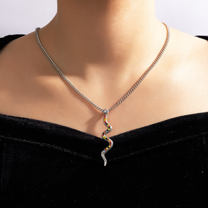 Colorful Diamond Snake Necklace with Geometric Irregular Single Layer Design