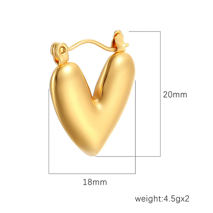 Japanese and Korean love heart titanium steel earrings gold-plated simple earrings