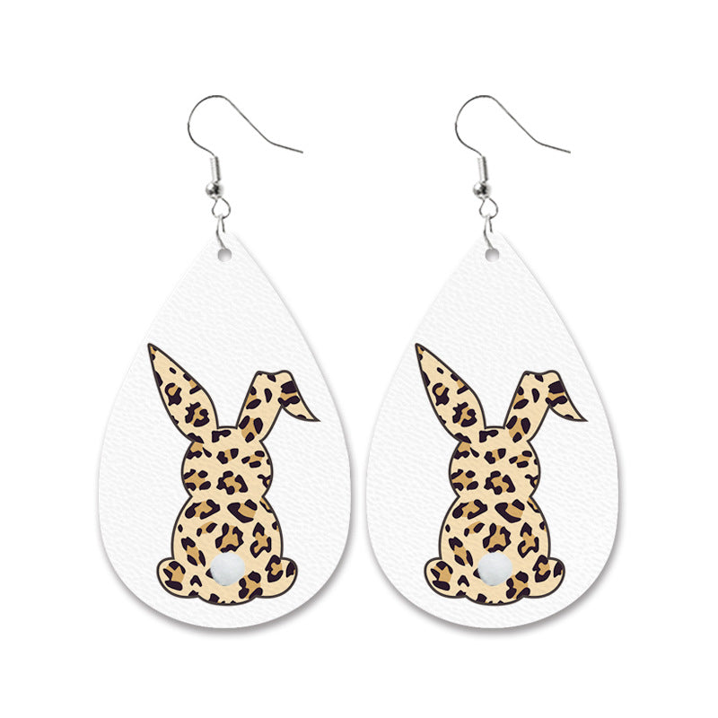 Easter Bunny Leather Earrings with Leopard Print, Checkered Pattern, and Carrot Design