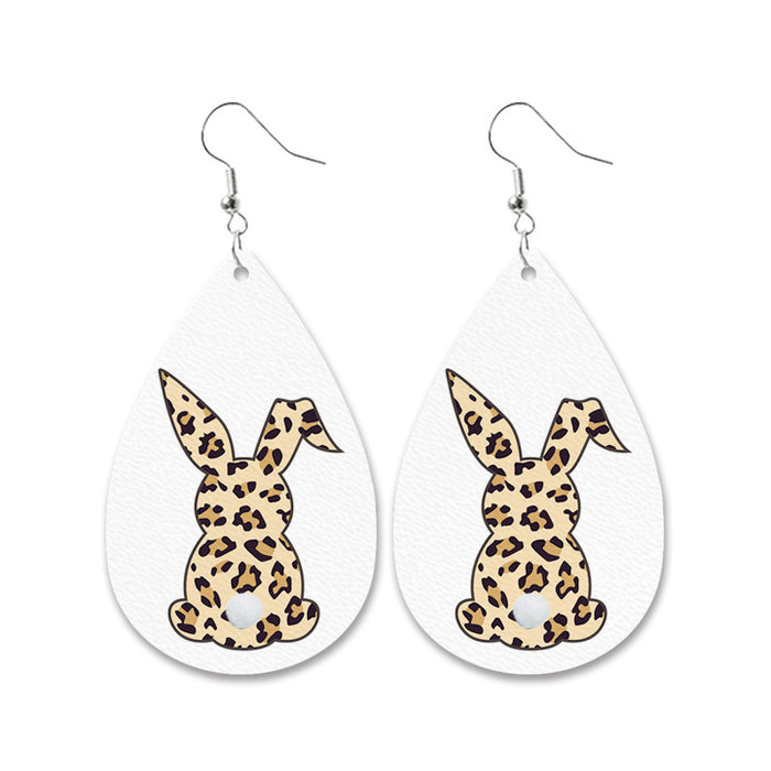 Easter Bunny Leather Earrings with Leopard Print, Checkered Pattern, and Carrot Design