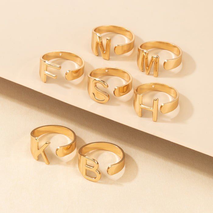 English letters simple gold 7-piece ring set