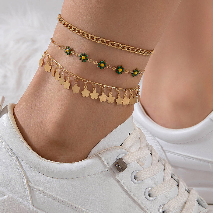 Bohemian Style Layered Heart Anklet Set – Rhinestones for a Trendy Fashion Look