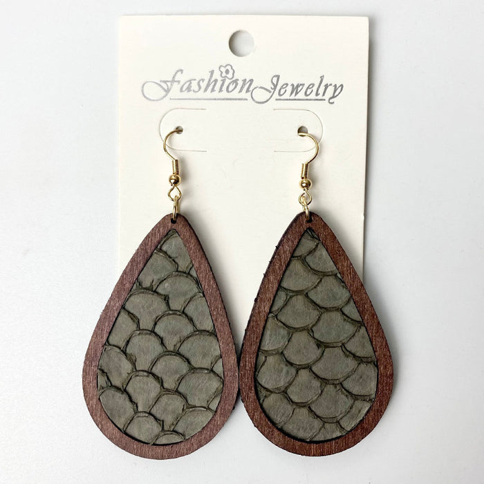 Wooden fish scale earrings