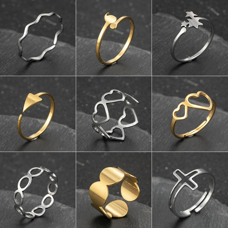 Japanese and Korean geometric love couple ring, stainless steel hollow open ring wholesale