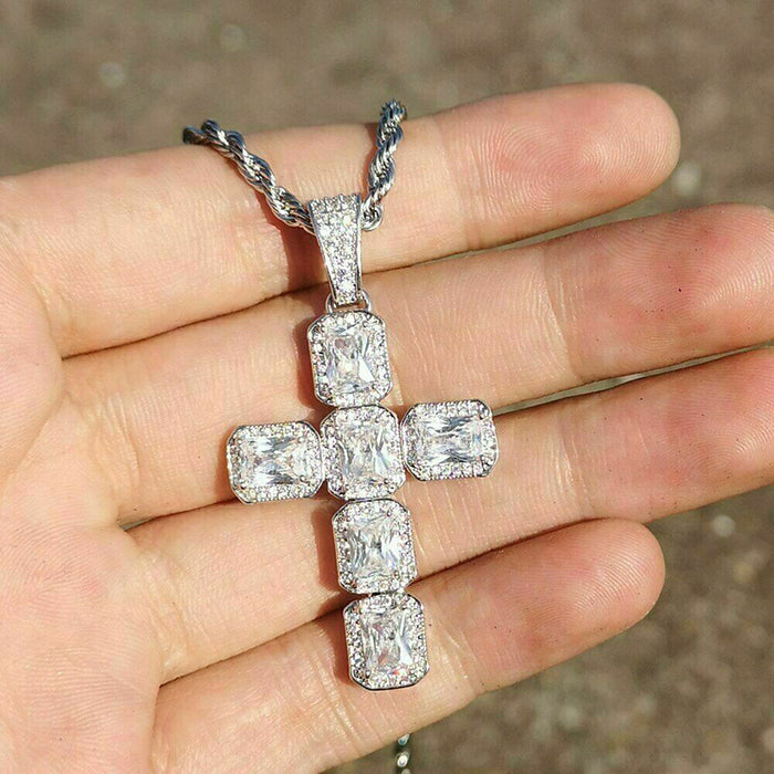 Hip-hop luxury cross pendant necklace, copper inlaid zircon unisex