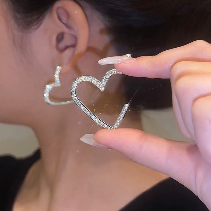 Pendientes de corazón con microincrustaciones de circonitas, pendientes de moda exagerados