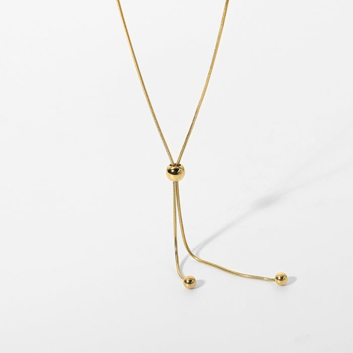 14K Gold-Plated Snake Bone Necklace with Beads - Women's Minimalist Fashion