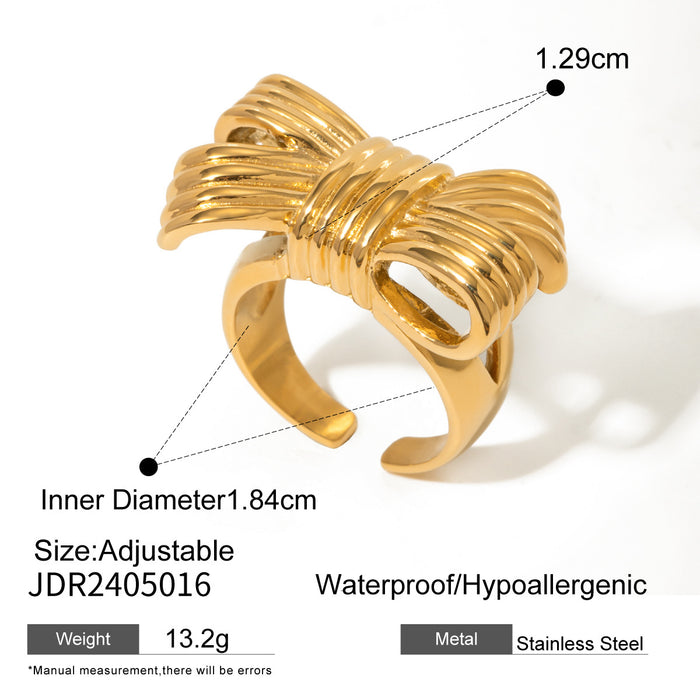 Textured 18K Gold Plated Stainless Steel Ring - Elegant and Modern