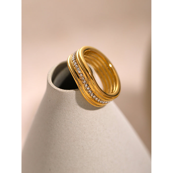 18K Gold Stainless Steel Serpent-Style Ring with Geometric Design