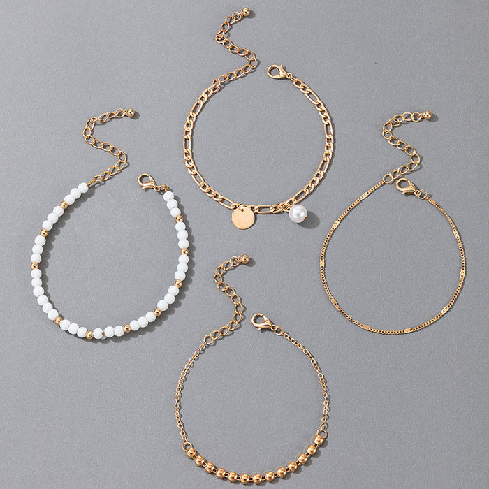 White Pearl Bead Pendant Bracelet Set - Four-Piece Jewelry Collection