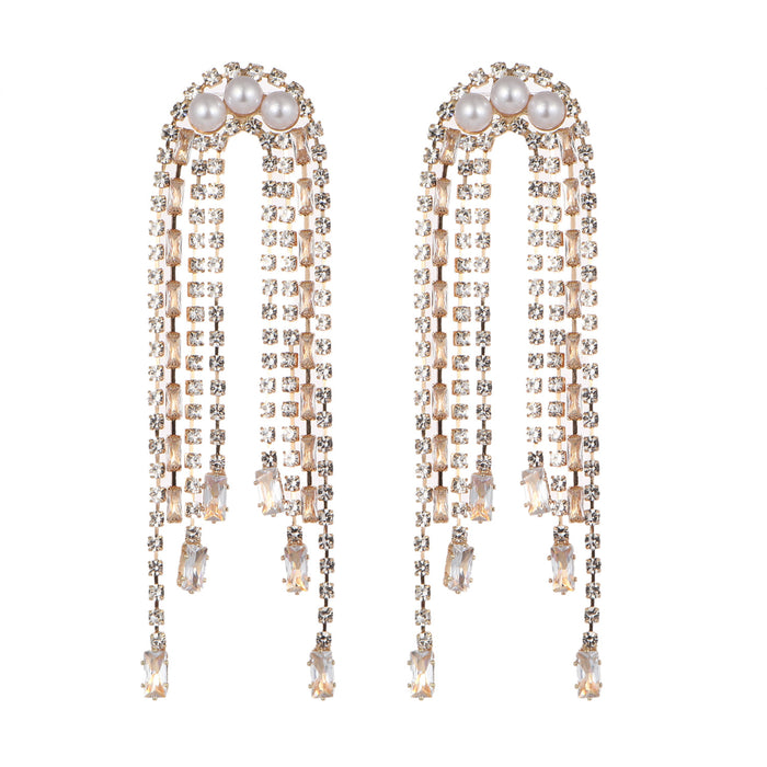 Korean Pearl Zircon Earrings - Trendy Rhinestone Jewelry for Women