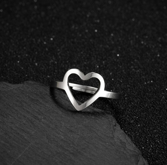 Korean geometric love ring, simple heart-shaped open ring wholesale