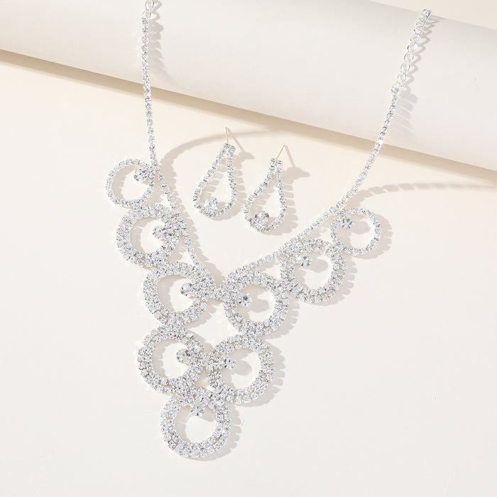 Rhinestone Waterdrop Necklace Set - Bridal Jewelry with Floral Elements