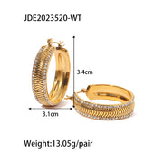 Elegant 18K Gold-Plated C-Shaped Wavy White Zircon Earrings - Double Layer Geometric Jewelry for Women - wallojewerly 