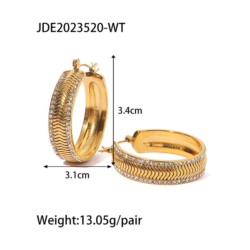 Elegant 18K Gold-Plated C-Shaped Wavy White Zircon Earrings - Double Layer Geometric Jewelry for Women - wallojewerly 