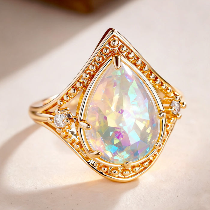 Women's teardrop multi-claw inlaid imitation opal ring