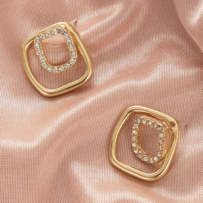 Square geometric diamond-studded earrings with simple and elegant temperament