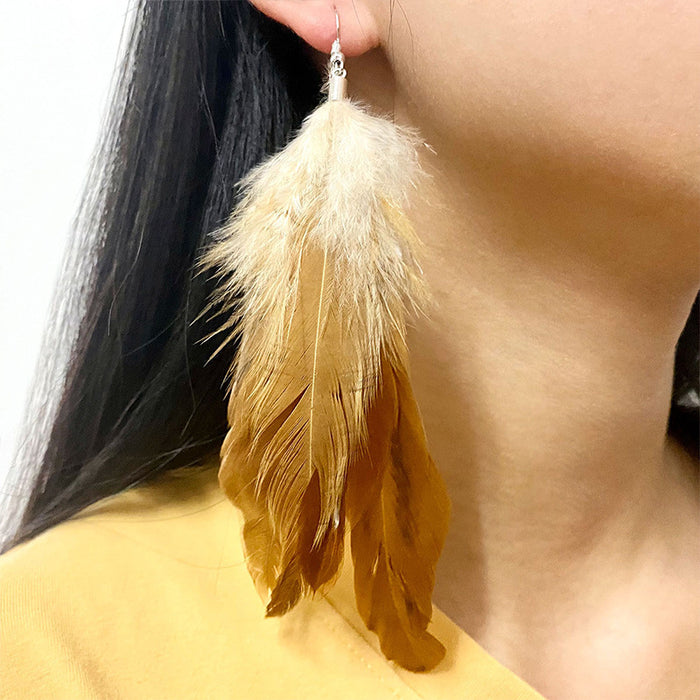 Western Vintage Long Feather Earrings with Dark Style Design