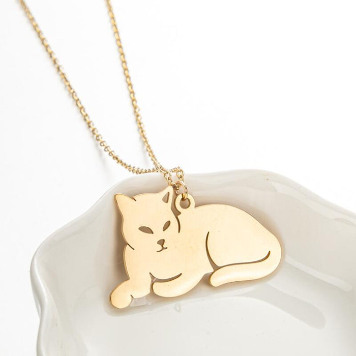 Lying cat pendant necklace, forest sweet small animal ladies necklace ins style wholesale