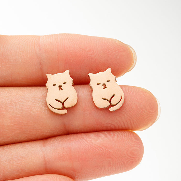 Pet cat earrings, fashionable French niche temperament simple cute mini earrings stainless steel wholesale